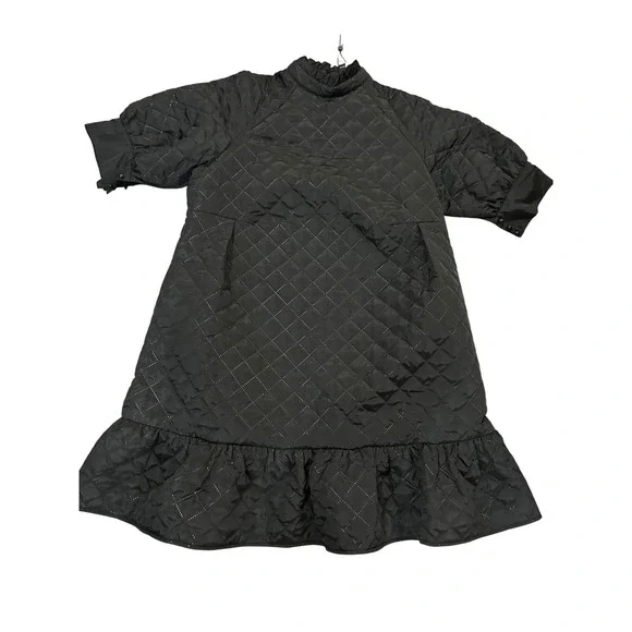 NWT STYLEWE Quilted Puffer Dress Black Puff Sleeve Ruffle Hem Mock Neck L - Picture 4 of 6
